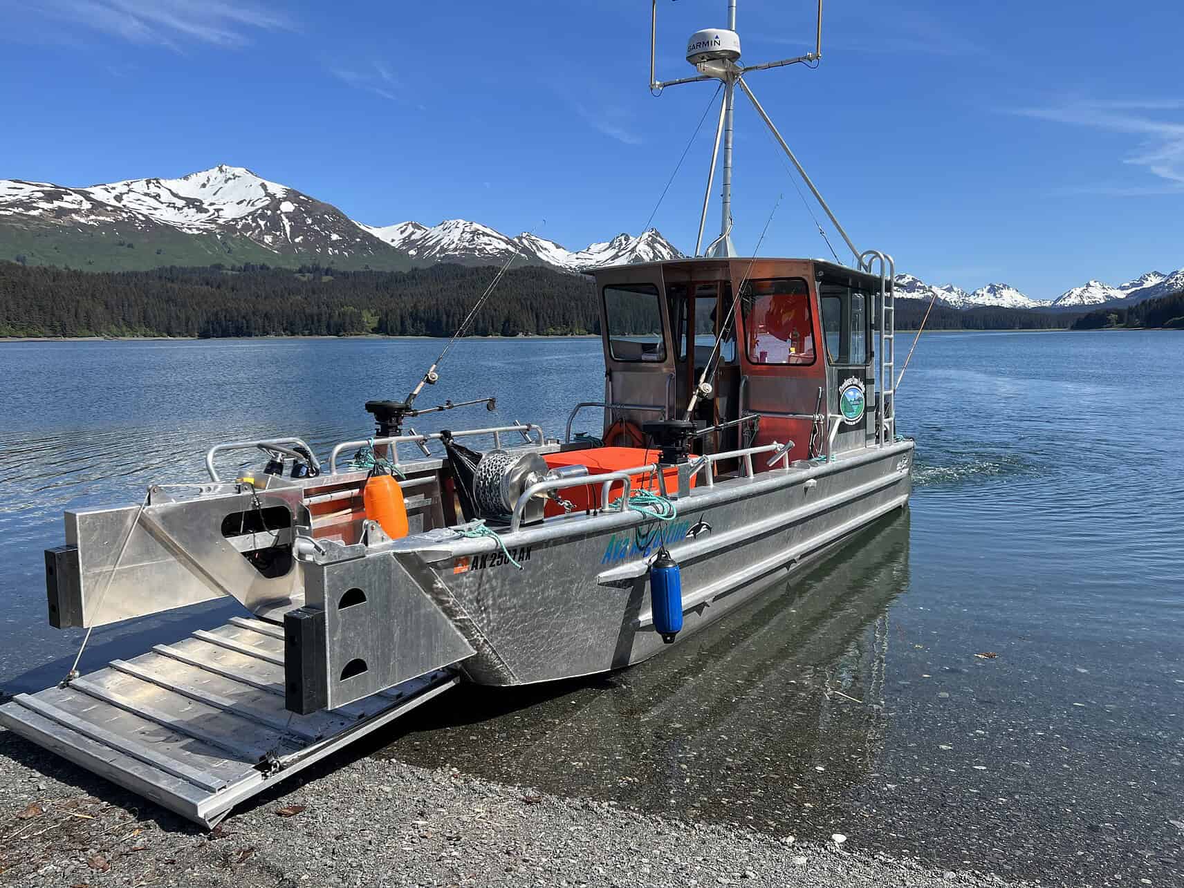 Landing craft at the Treehouse Cove Lodge in Alaska, USA.
