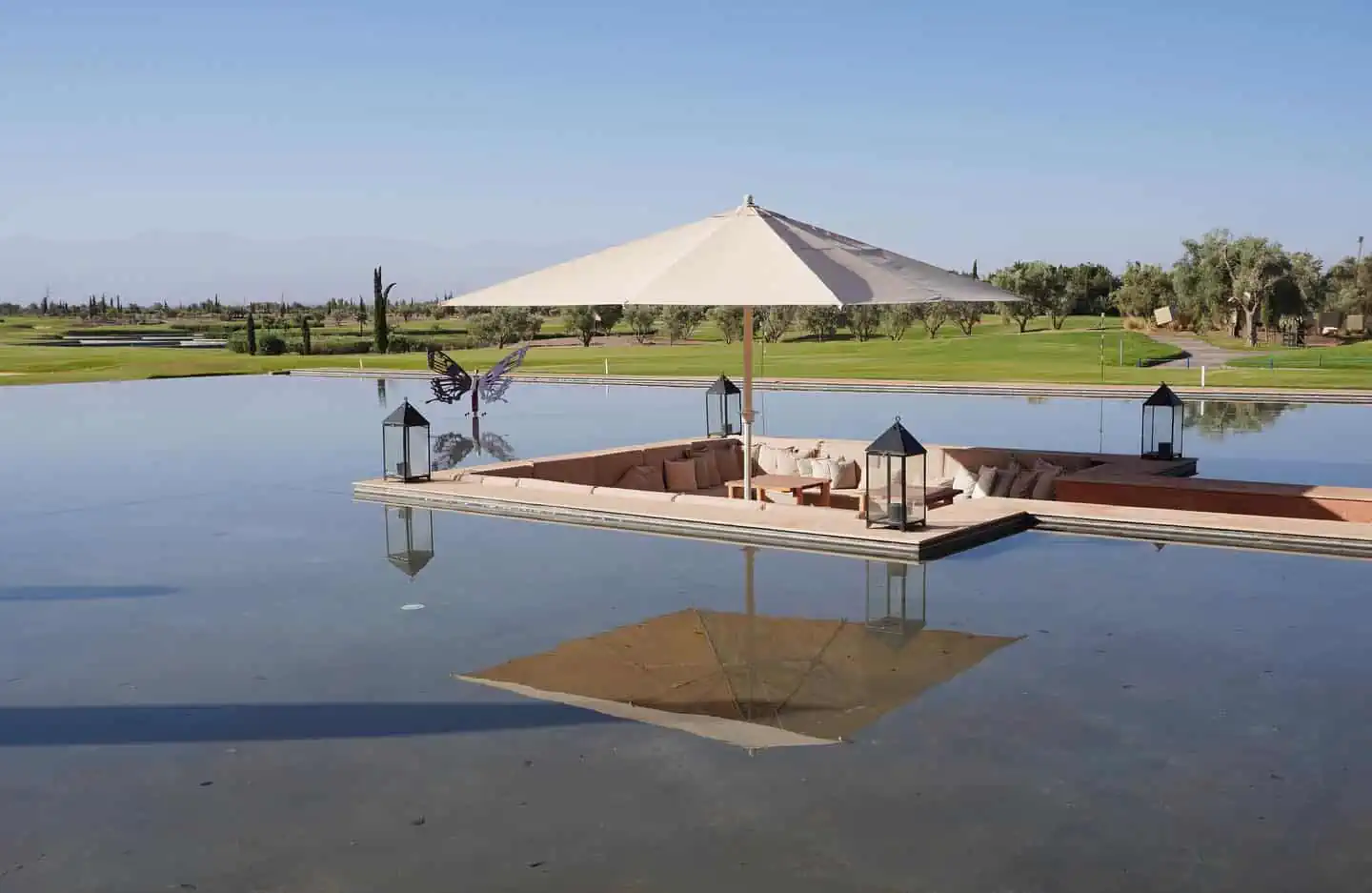 Picture-perfect vibes at the clubhouse patio at the Al Maaden Golf Marrakech in Morocco.