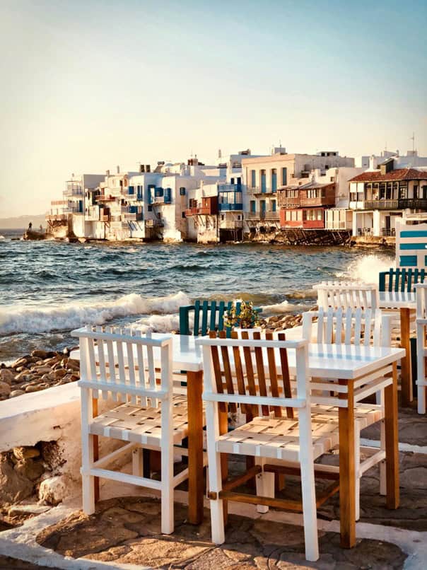 A restaurant overlooking the water in Mykonos.