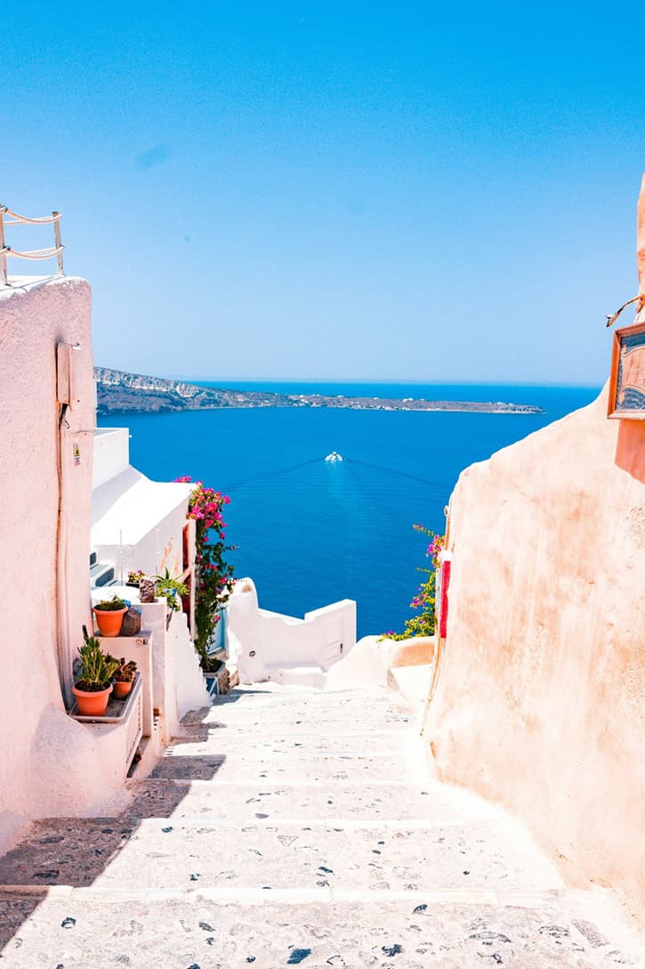 A view of the sea in Santorini, Greece.